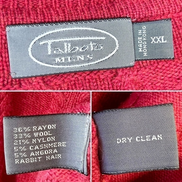Talbots Mens Sweater XXL / 2XL Cashmere Angora Wool Crew Neck Cable Knit Red - Picture 4 of 5